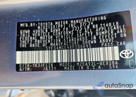 2024 Toyota Corolla Se из США, поврежденный, VIN 5YFS4MCE4RP206615